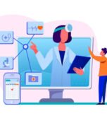 Online medical assistance vector illustration. Man using smartphone app for consulting doctor. Male patient chatting with practitioner on internet